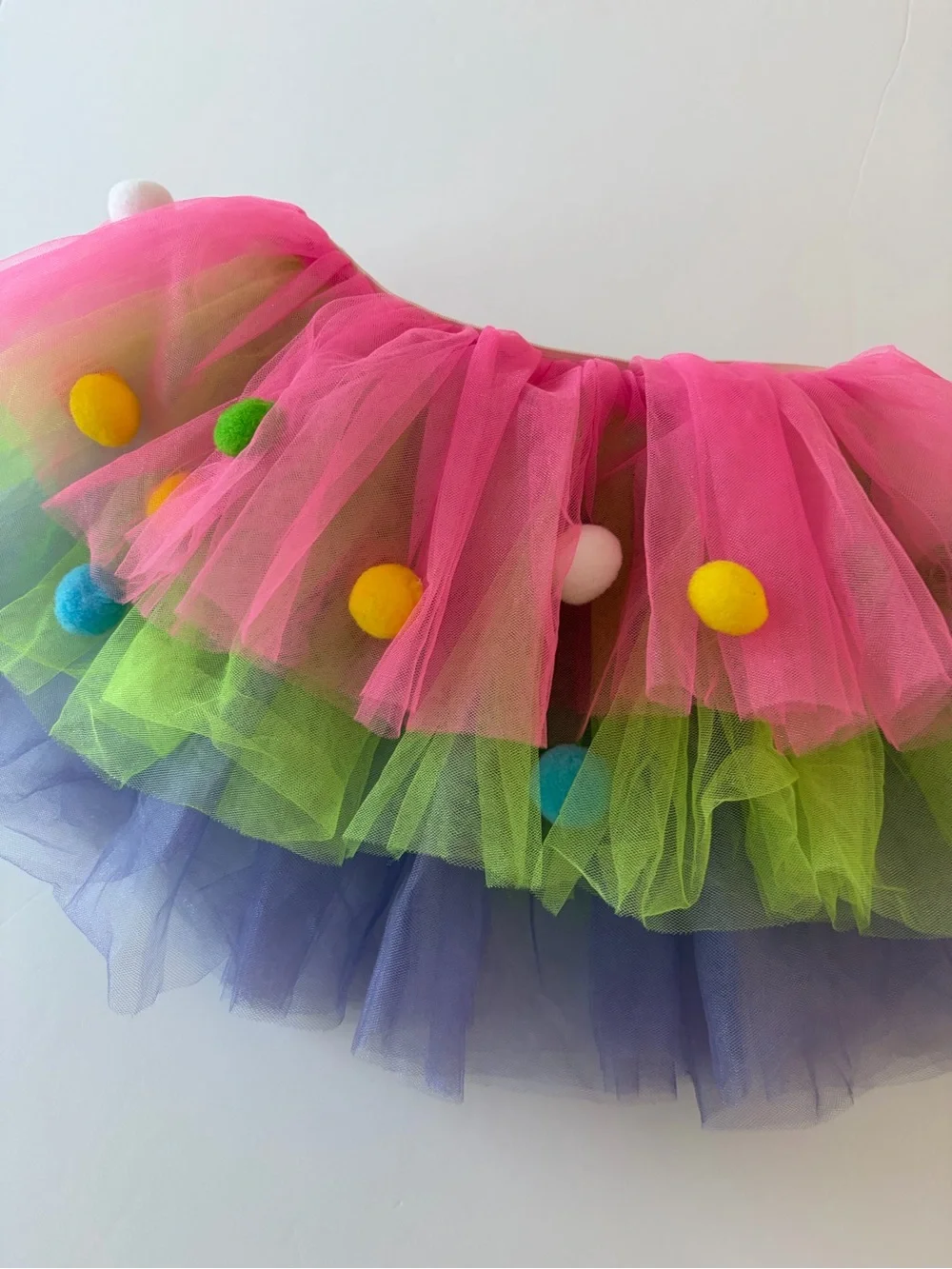 Great Prentenders Girls Neon Tulle Pom Pom Skirt - Pink, Green, Purple